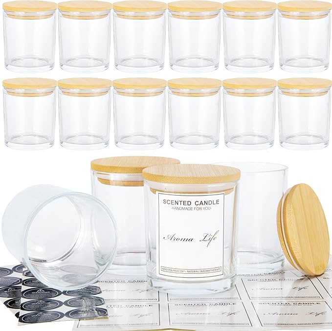 Glass Vessel Luxury Mini 9oz  Jars with Bamboo Wooden Lids