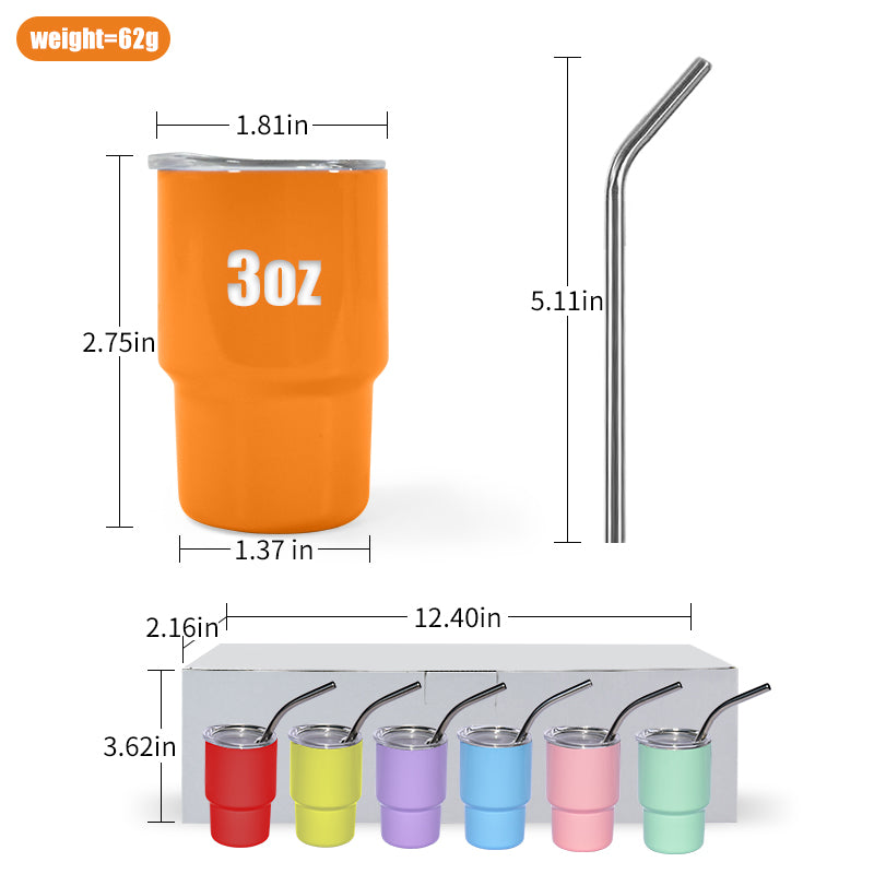3 oz Mini Tumbler Shot Glass with Straw